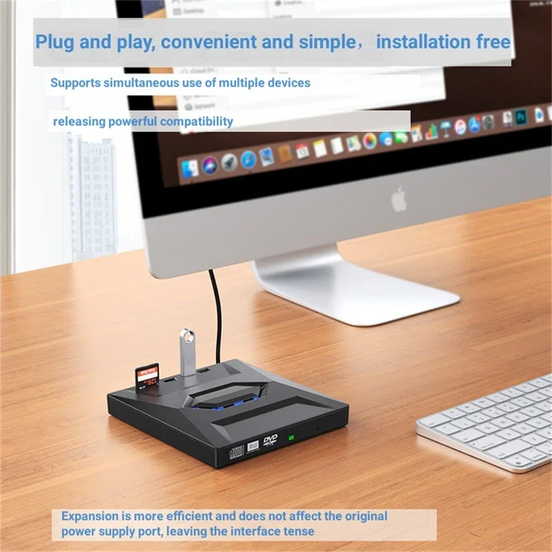 USB3.0 TIPO 3 en 1 Unidad móvil externa multifunción Grabador de CD DVD, tarjeta SD, reproductor de disco U Velocidad de lectura CD Rom 24X CD-RW - imagen 2