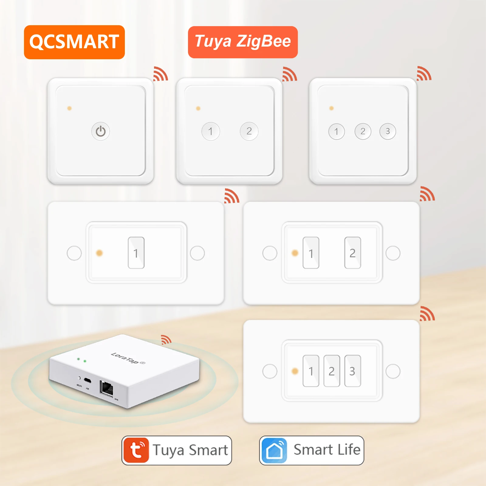 QCSMART Tuya Smart Life ZigBee 3,0 pulsador portátil inalámbrico 1,2,3 Gang UE EE. UU. Control remoto interruptor de escena automatización DIY