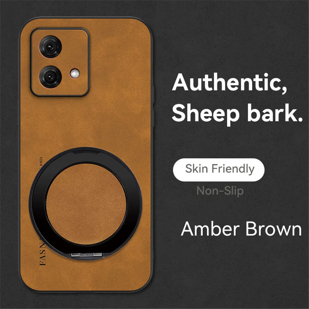 Funda de teléfono con soporte de cuero magnético de piel de oveja de lujo para Motorola MOTO G14 G24 G34 G54 G84 G22 soporte a prueba de golpes funda trasera - imagen 4