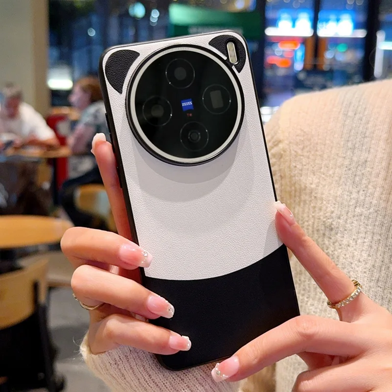 Funda protectora con anillo elevado de cuero liso de Panda bonito para VIVO X200 Ultra X200s x200 pro mini X100 Ultra X100S, funda protectora para cámara - imagen 4