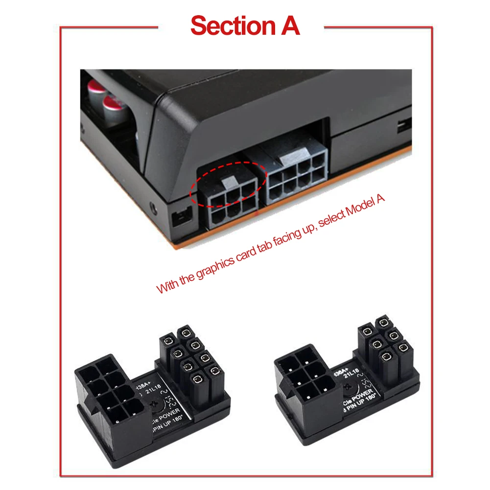 Conector de giro de 8 pines, placa adaptadora de corriente de 6 pines, GPU, ángulo de 180 grados para tarjeta gráfica de escritorio - imagen 4