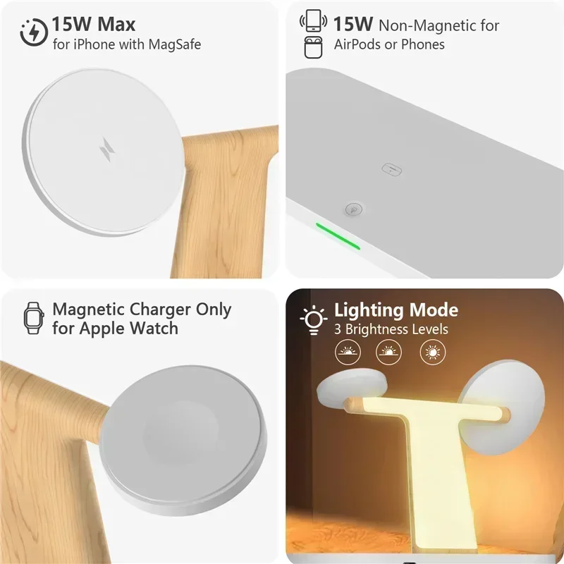 Soporte de cargador inalámbrico magnético 4 en 1, lámpara de luz nocturna LED para iPhone 16, 15, 14, 13, 12, estación de carga rápida Airprods para Apple Watch - imagen 5