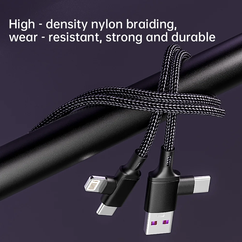 PD 2 en 1 Cable de carga rápida 6A Nylon trenzado sincronización de datos USB A tipo C a relámpago sin enredos para tableta electrónica portátil - imagen 5