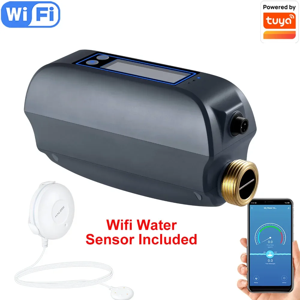 Tuya-válvula de agua inteligente WiFi, medidor de flujo de agua con cierre, batería recargable integrada para tubería de 3/4 pulgadas de diámetro DN20