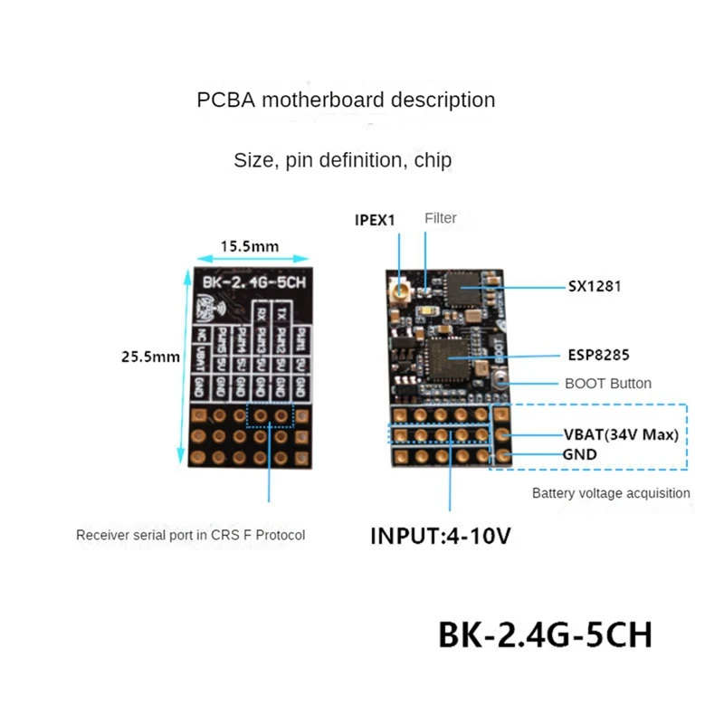 ELRS-receptor PWM Expresslrs de 2,4 Ghz y 5 CANALES, dispositivo con antena de tubo de cobre de 2DBI, 2,4G, Protocolo PWM/CRSF para Dron de ala fija RC FPV - imagen 5