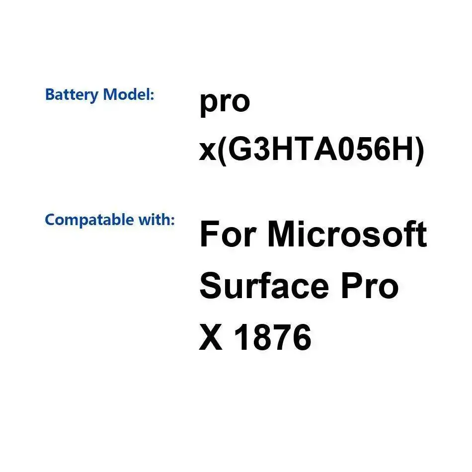 Batería para ordenador portátil de buen rendimiento de baja temperatura para Microsoft Surface Pro X 1876 G3HTA056H reemplazo confiable 5039Mah