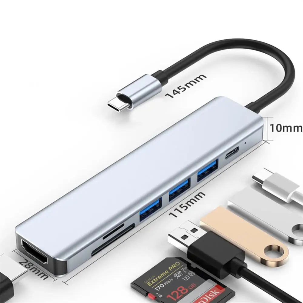 Coolcirc-HUB USB 7 en 1 tipo C de aleación de aluminio, adaptador USB 3,0/2,0 Compatible con HDMI, lector de tarjetas SD/TF para ordenador, iPhone y tableta - imagen 3