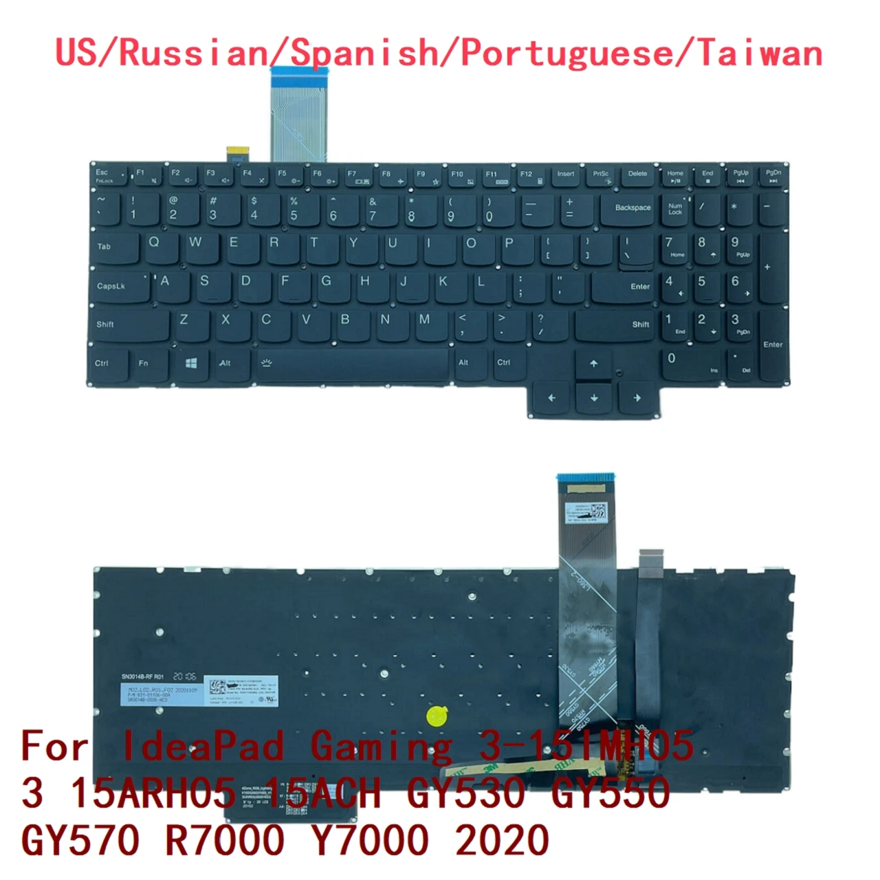 Teclado RGB para Lenovo IdeaPad Gaming 3-15IMH05 3 15ARH05 15ACH GY530 GY550 GY570 R7000 Y7000 2020, EE. UU. RU SP PT TW
