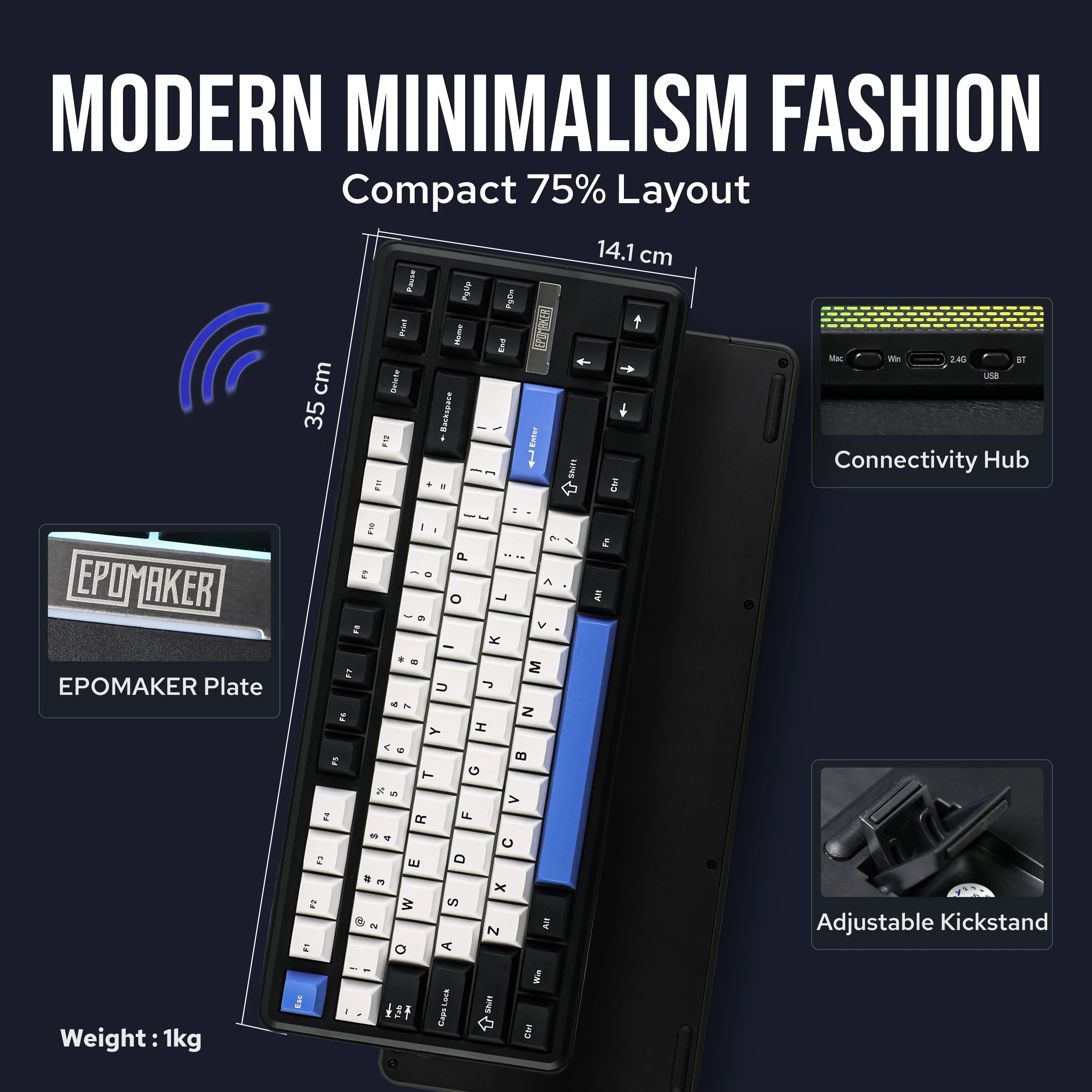 EPOMAKER TH85 80% QWERTY ANSI Layout VIA Junta Teclado mecánico inalámbrico USB/2,4 Ghz/BT5.0 con cable intercambiable en caliente para oficina/juegos - imagen 5
