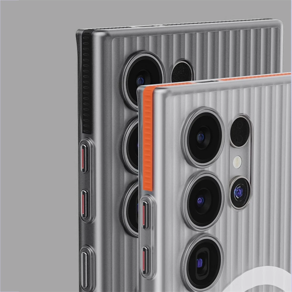 Funda rígida de carga inalámbrica magnética antideslizante con patrón corrugado de lujo para Samsung Galaxy S25 Ultra S24 Plus, funda mate - imagen 3