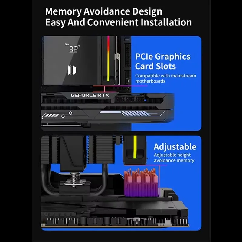 UPSIREN Walrus Glacier 120 pantalla Digital 6 tubos de calor de cobre torre doble ventilador torre aire CPU enfriador soporte LGA1851 AMD AM5 - imagen 2