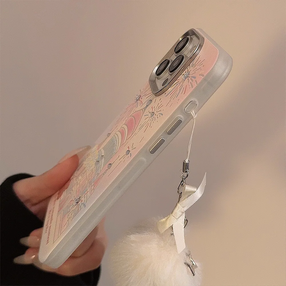 Funda de teléfono con diseño de castillo de fuegos artificiales románticos con cordón para iPhone 16 15 14 11 13 12 Pro Max Plus, funda de teléfono de cuento de hadas de princesa - imagen 5
