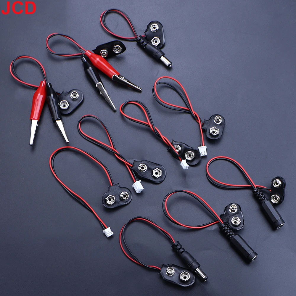 Conector de batería de 9V, Clips de alimentación, conector CC macho hembra, adaptador a presión de cocodrilo, Cable de soporte, enchufe de plomo de 9 voltios, barril, 5 uds. - imagen 2
