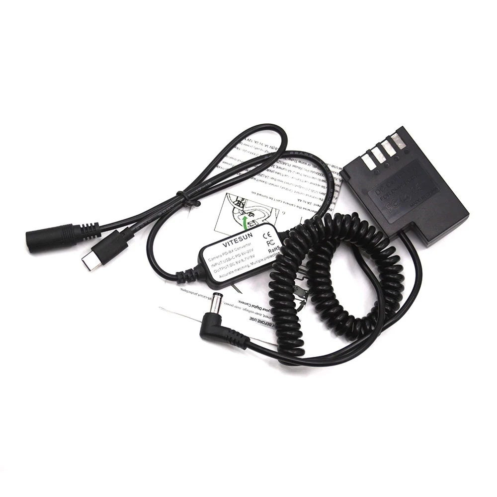 Cable cargador USB C + batería simulada DCC12 DMW-BLF19 acoplador CC de resorte para Panasonic Lumix DMC-G9 LGK GH3 GH3K GH4 GH5 - imagen 4