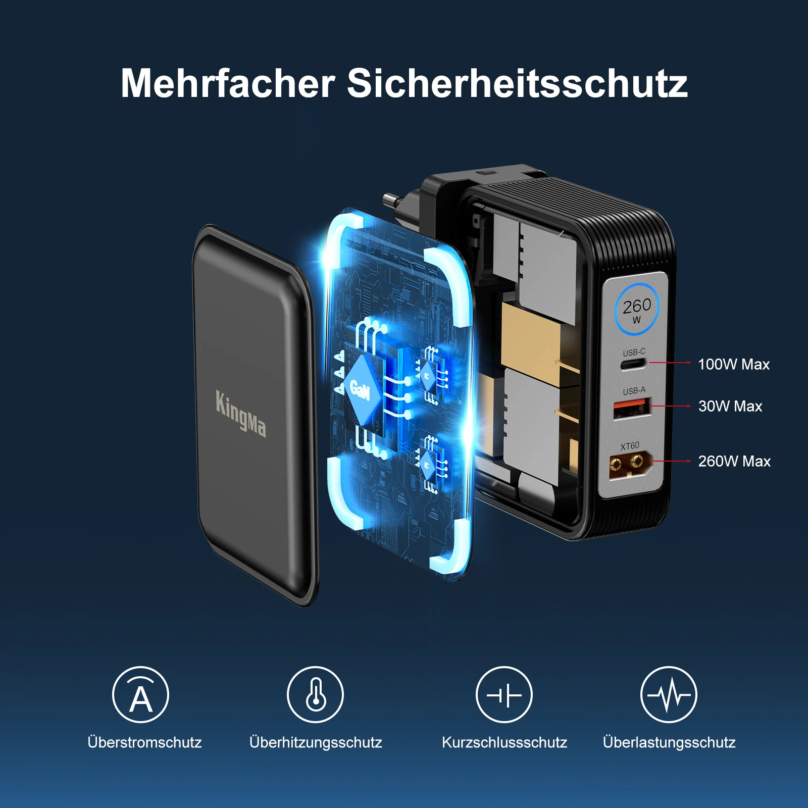 Cargador GaN de 260W para Razer Blade 14, adaptador portátil para ordenador portátil para juegos (20V/13A), fuente de alimentación de cargador rápido plegable PD 3.0 - imagen 2