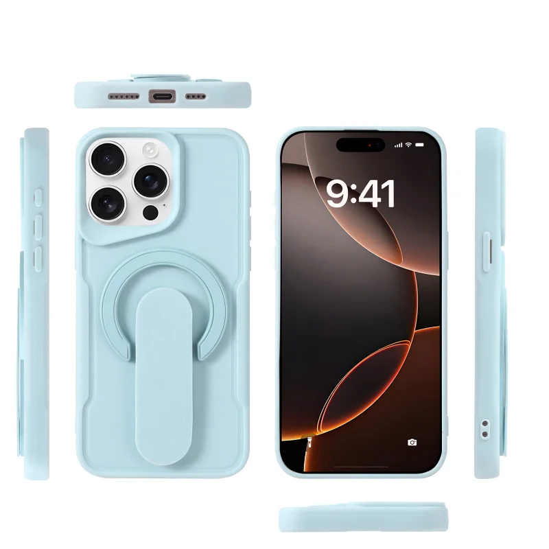 Para Magsafe magnético Push Pull anillo de soporte de lujo Color sólido funda de teléfono para iPhone 16 Pro Max 14 11 12 13 15 Pro Max contraportada - imagen 2