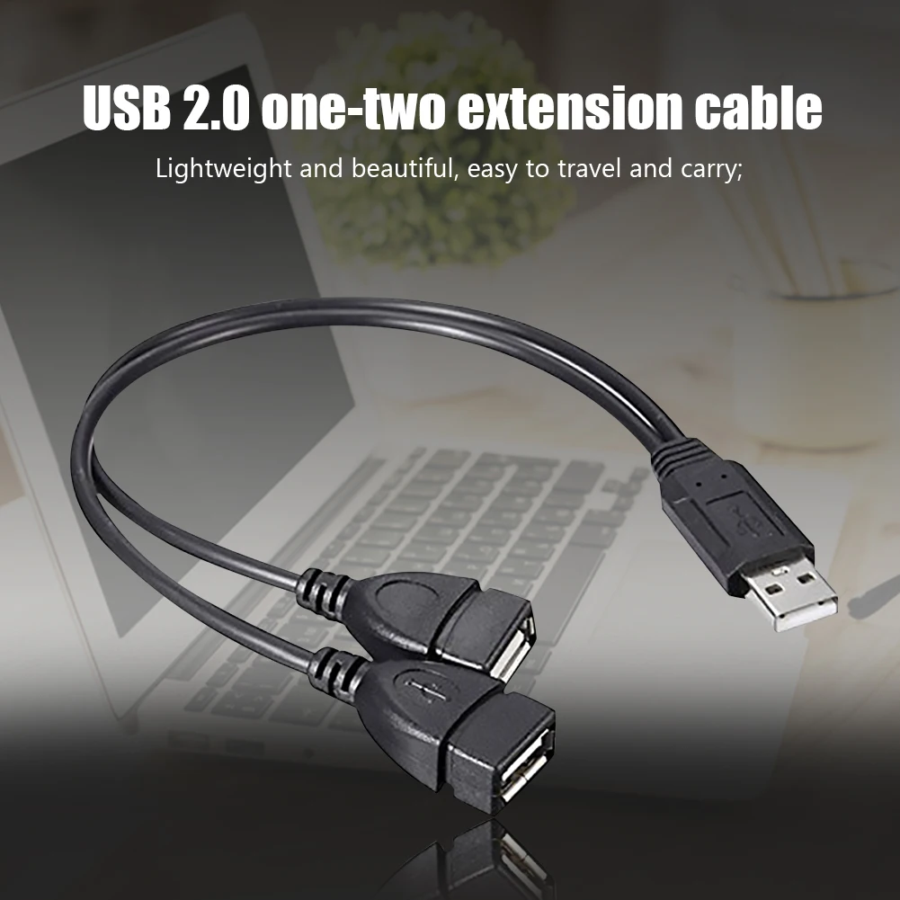 Portable 30cm USB2.0 to Dual USB Male to Female Y Splitter HUB Extension Cable - imagen 3
