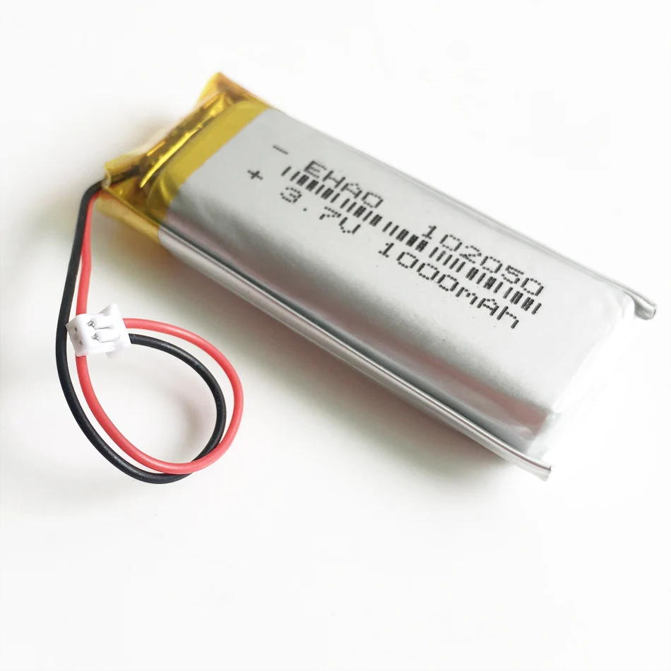 Batería recargable Lipo de polímero de litio, 3,7 V, 1000mAh, 102050 JST, 1,25mm, enchufe de 2 pines para KTV, micrófono con cable para el hogar, cámara GPS - imagen 3