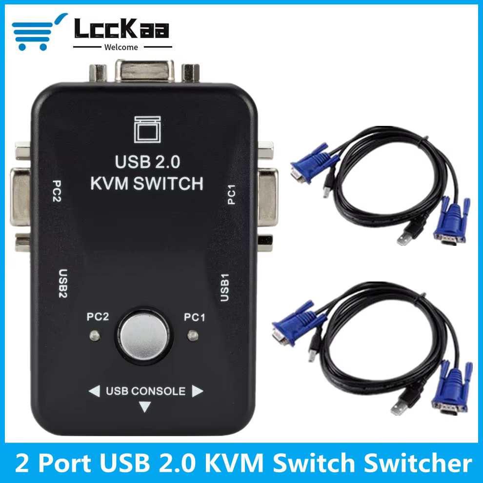 LccKaa KVM USB 2.0 - 2 Puertos VGA SVGA para Ratón y Teclado