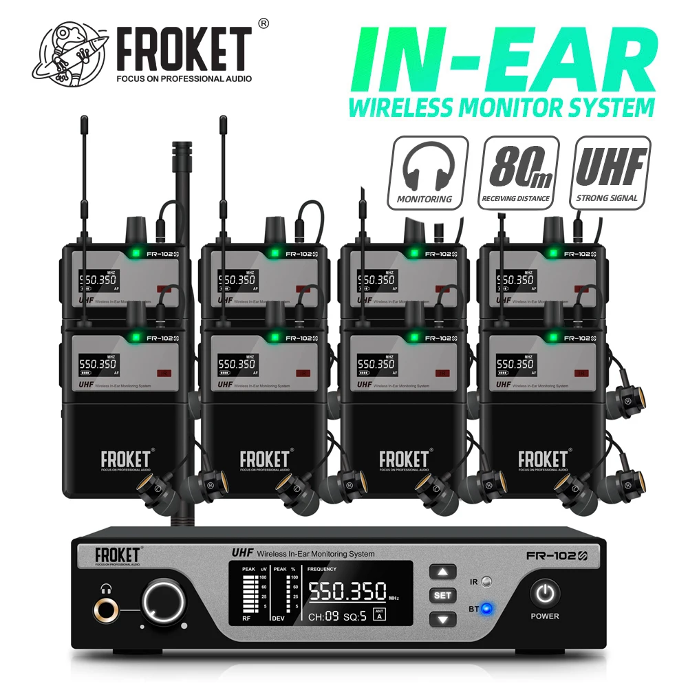 Debra FR-102 UHF sistema de monitoreo inalámbrico en la oreja puesta en escena con transmisor múltiple para grabación, banda, batería, iglesia - imagen 2
