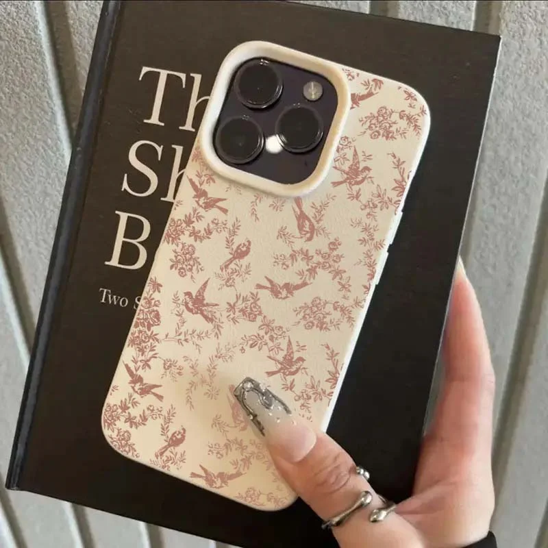 Funda para iPhone 11 12 13 14 15 16 Pro Plus X XR XS Max 16E Rosa pájaros patrón Floral elegante TPU a prueba de golpes suave TPU Funda - imagen 5