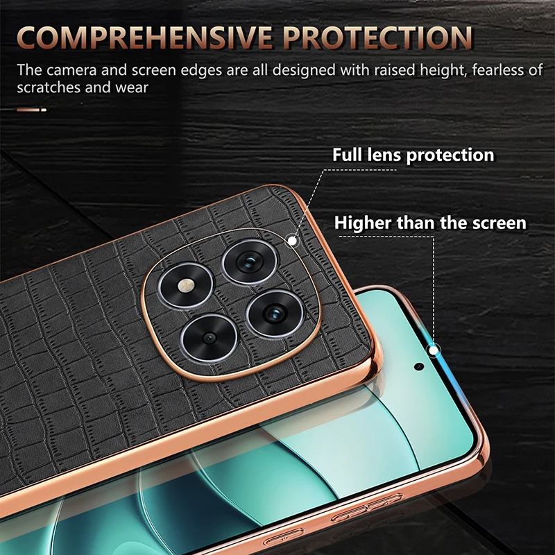 Funda de cuero PU con patrón de cocodrilo para Xiaomi Mi POCO X7 5G, funda protectora completa para cámara, carcasa de parachoques chapada con textura 3D - imagen 5