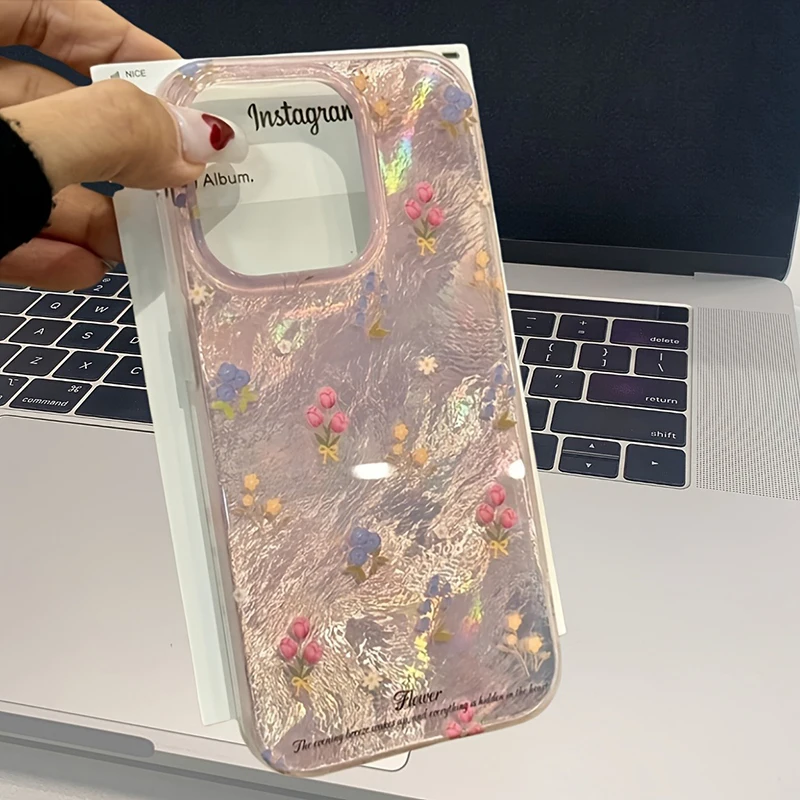 Funda de teléfono transparente de gasa con flores rosas y tulipán para iPhone 17 16 15 14 13 12 11 Pro Max XS XR X 7 Plus, funda suave de silicona - imagen 3