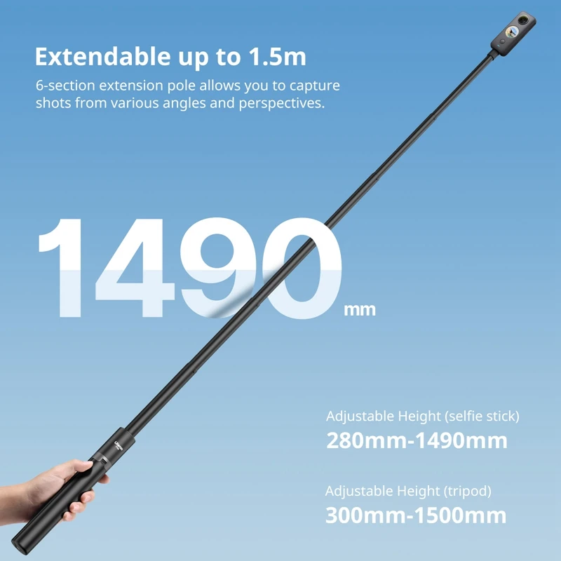Ulanzi TT52 trípode/palo Selfie portátil de 1,5 m para Insta360/GoPro 28-150cm carga de 800g para transmisión en vivo grabación de vídeo Vlog - imagen 4