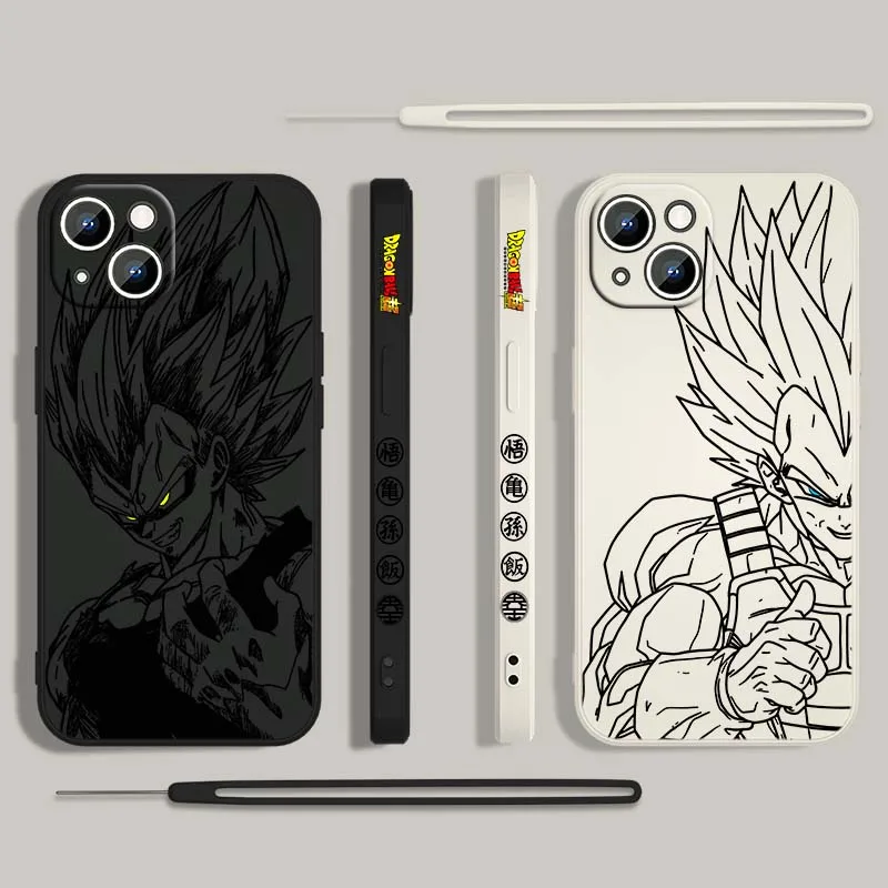 D-Dragon Ball Vegeta Saiyan para Apple iPhone 17 16 15 14 13 12 11 Air Mini Plus Pro Max cubierta de la caja del teléfono de la cuerda izquierda líquida - imagen 2