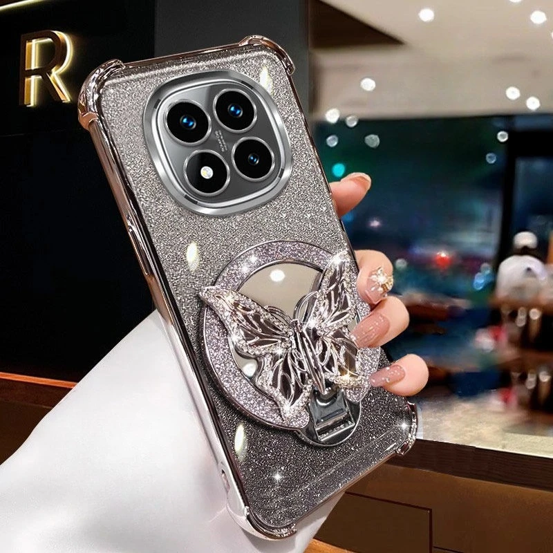 Funda con soporte de espejo de mariposa brillante para Xiaomi Redmi 14C Note 14 15 Pro Plus 15 15C 14S 4G 5G, funda de silicona suave a prueba de golpes - imagen 4