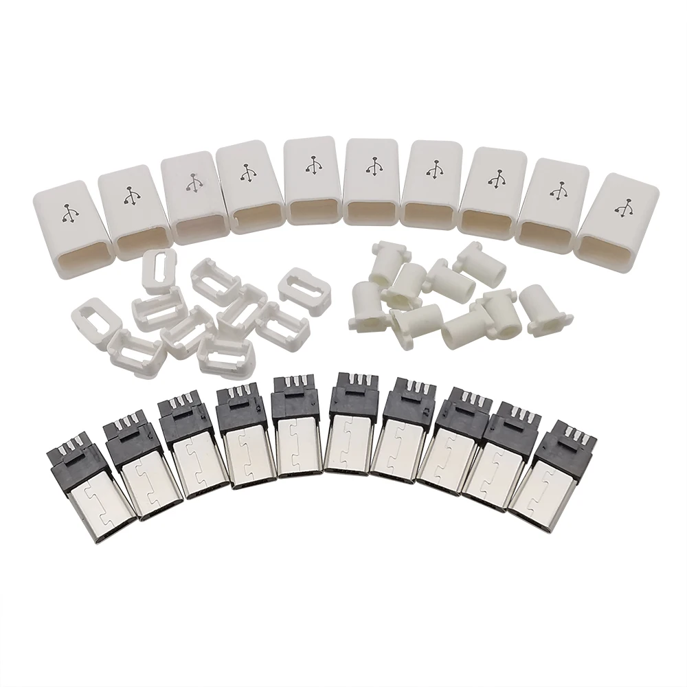 10 Uds 6mm 8mm Micro USB tipo soldadura enchufe macho conectores de 5 pines 4 en 1 enchufes DIY toma de carga trasera USB negro blanco - imagen 3