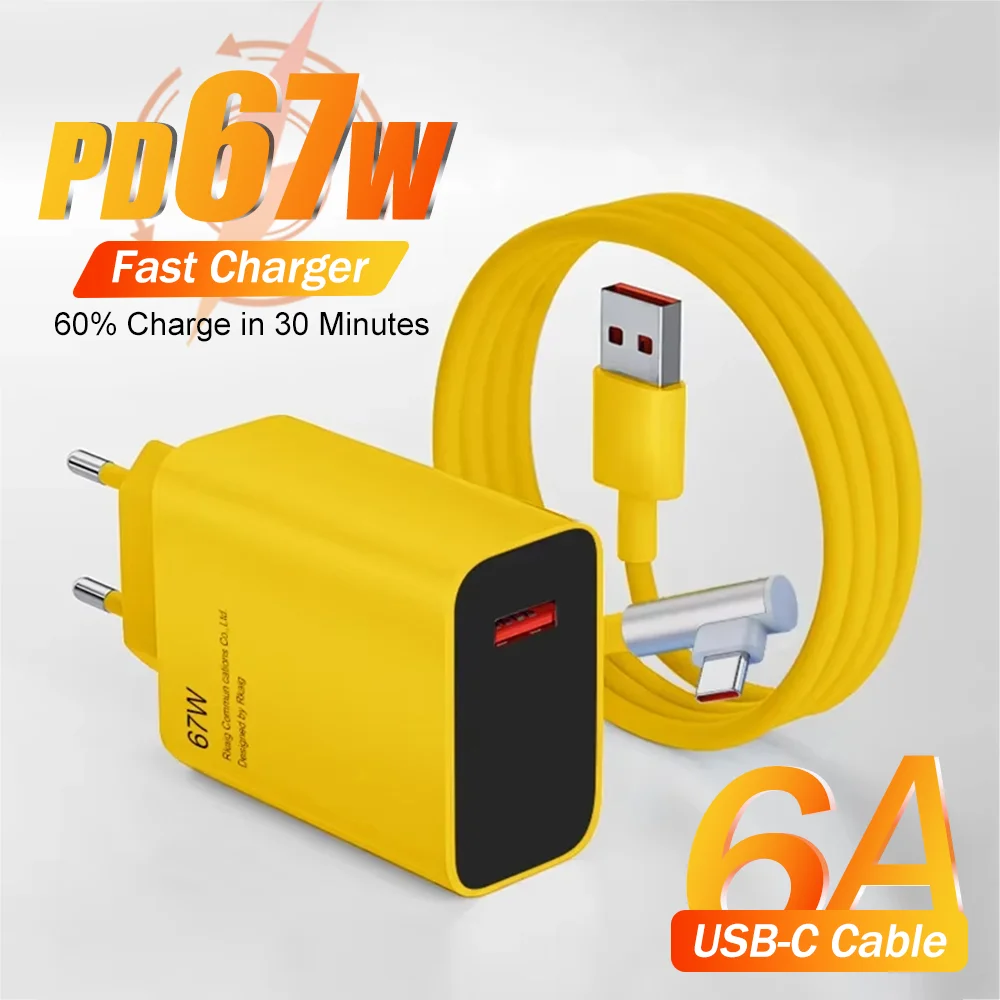 Cable de codo de 67W, cargador de carga rápida para Xiaomi Mi 15 Ultra 14T Pro 13 12 para Redmi Note 14 tipo C USB A, carga rápida Universal