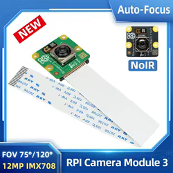 Módulo de cámara Raspberry Pi 3 IMX708 Enfoque automático 75 ° /120 °   FOV Versión NoIR opcional altamente detallada para Pi 4B 3B+ 3B