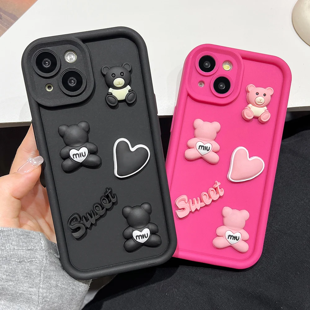 Funda de teléfono de oso bonito de lujo para iPhone 16 Pro Max Funda iPhone 11 13 15 14 12 16 Plus 16promax 15promax 14promax fundas de silicona