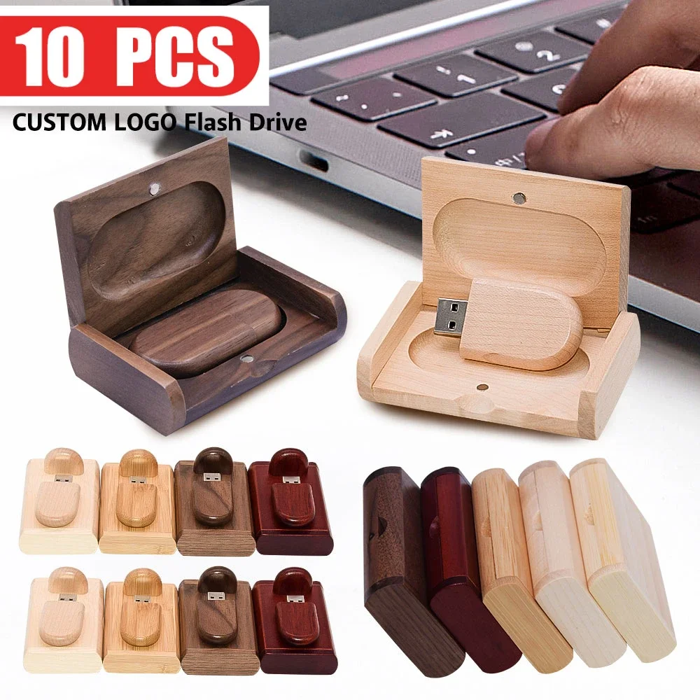 Lote de 10 unidades Flash USB 2,0 de madera, 128GB, logotipo gratis, regalo de negocios, unidad de bolígrafo, 64GB, madera de arce, 32GB, memoria USB