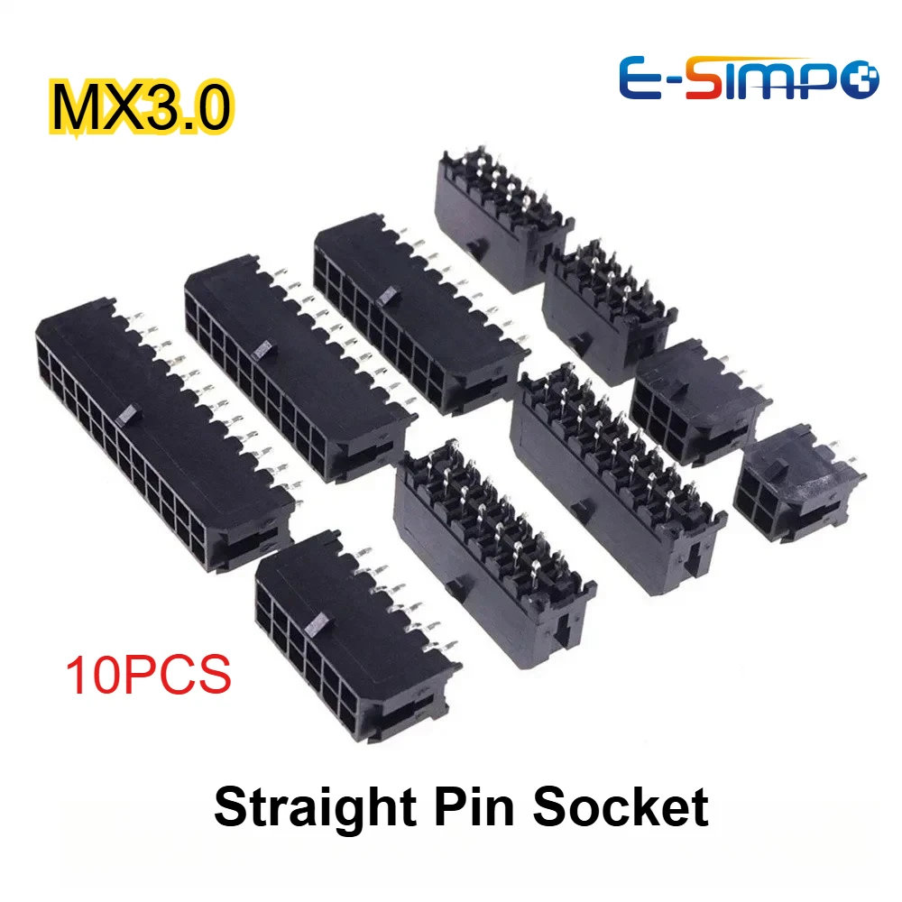 10 Uds MX3.0mm Micro-Fit 3,0mm doble fila 2*1P-2*12Pin Mini 5569/43045 placa PCB conector de oblea de Pin recto de soldadura