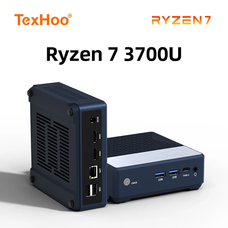 TexHoo Mini PC AMD R7 3700U R5 3500U Intel N150 N95 DDR4 NVMe SSD Dual HDMI WiFi 6 BT5.2 Mini PC ordenador de escritorio