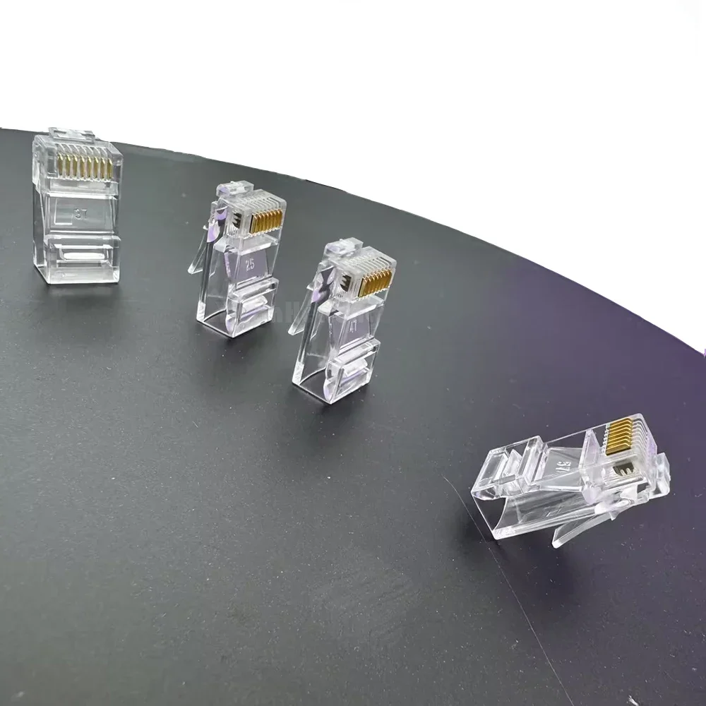 100 Uds RJ45 Cat6/Cat5e conectores Crystal End 8P8C engarzado UTP estándar red Ethernet enchufe Modular sin paso a través - imagen 5