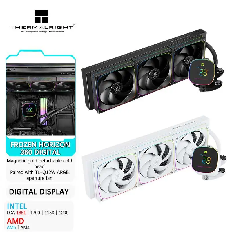 Thermalright FROZEN HORIZON versión de pantalla Digital 360 cabeza fría desmontable de metal magnético soporte de ventilador de alto rendimiento LGA1851