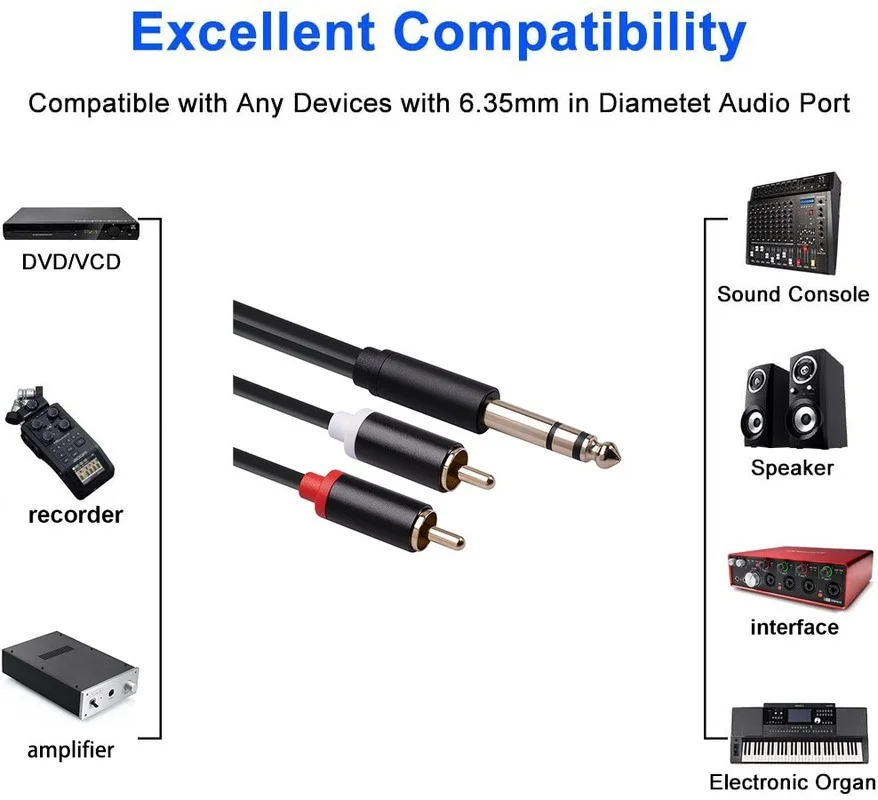 Cable RCA a Jack 6,35mm – Alta Fidelidad para Amplificadores de Audio - imagen 3