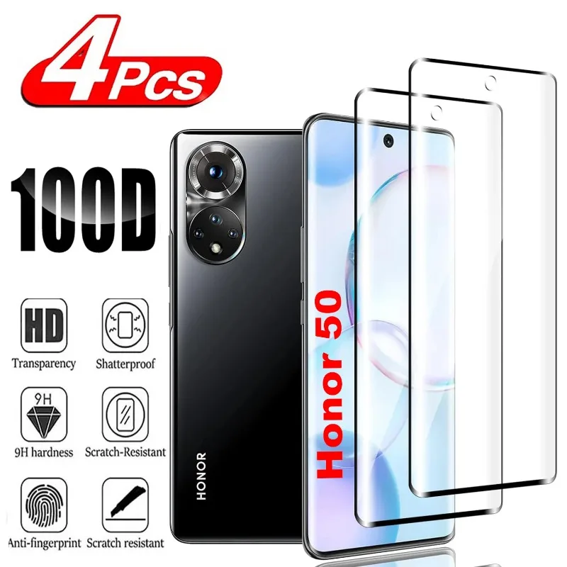 4 Uds 9H película protectora de pantalla curvada para Huawei Honor 300 200 100 80 Pro 90 70 Lite 50 60 Pro vidrio templado HD