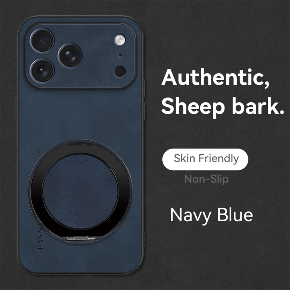 Funda de teléfono con soporte de cuero magnético de piel de oveja de lujo para iPhone 17 16 15 14 13 12 11 Pro Max Plus 17 funda a prueba de golpes con soporte de aire - imagen 5