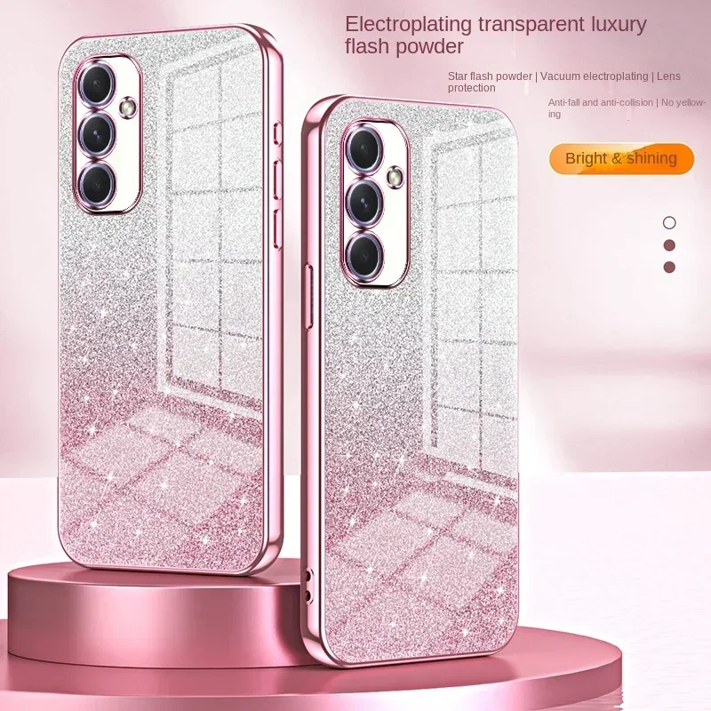 Funda de teléfono con revestimiento de purpurina para Samsung Galaxy A06 A16 A26 A36 A56, funda trasera de silicona suave TPU con borde galvanizado - imagen 2