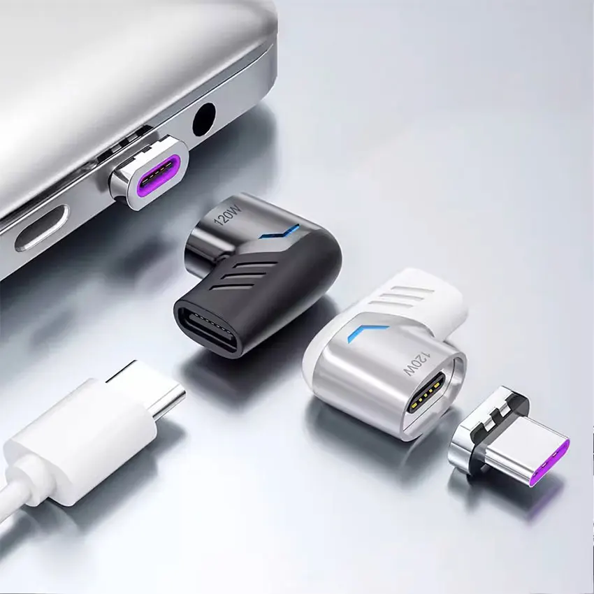 1 Uds 120W Usb C a tipo C adaptador magnético carga rápida Usb tipo C convertidor magnético Cable magnético conector Usbc de ángulo recto - imagen 5