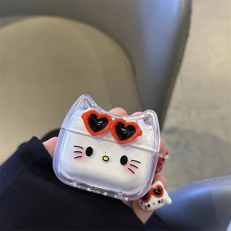 Gafas Kitty Cat funda para auriculares para AirPods 4 (2024) Airpod Pro 1 2 3 auriculares Bluetooth caja de carga cubierta protectora para auriculares - imagen 2