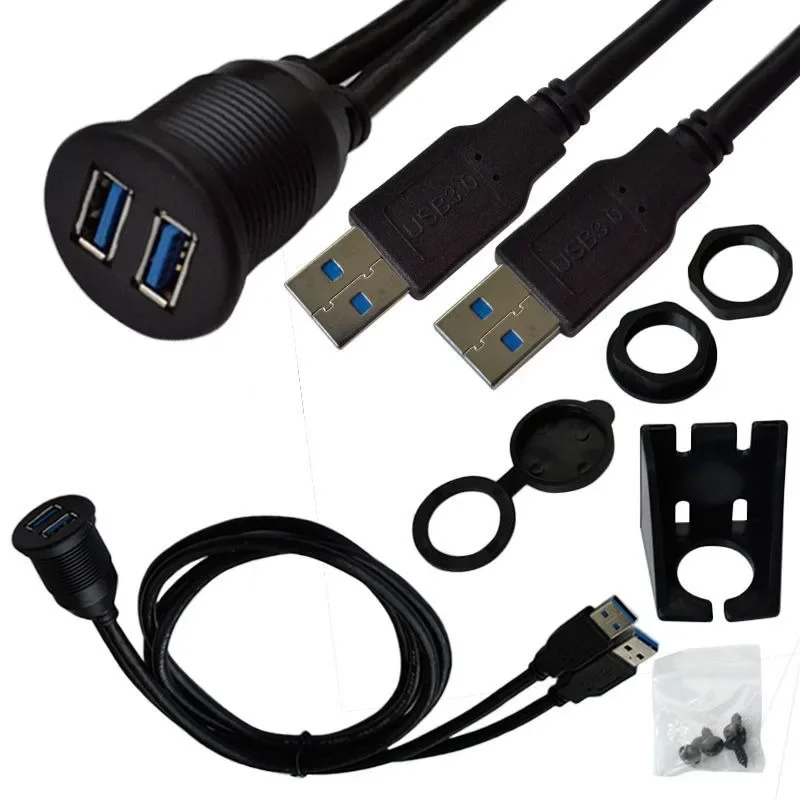 Adaptador de base USB de montaje empotrado para salpicadero de coche, Panel de tablero, Cable de extensión de Cable macho a hembra de 3,0 puertos para motocicleta y barco - imagen 4