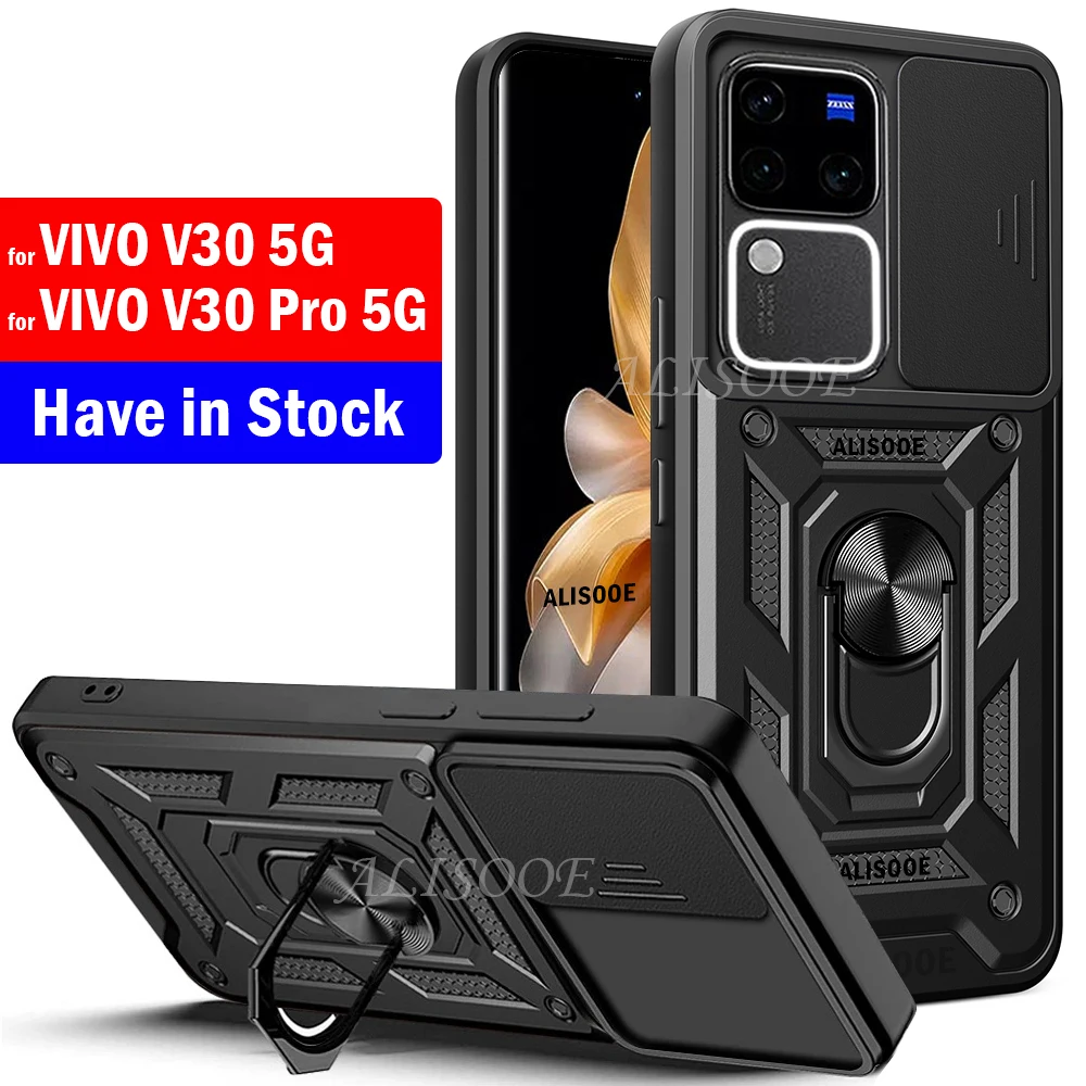 Funda con soporte de armadura para VIVO V30 Pro 5G, carcasa deslizante, anillo de protección para lente de cámara - imagen 2