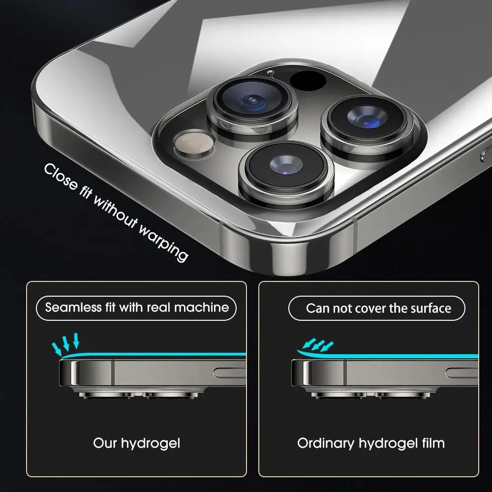 3 juegos de pegatinas de marco de borde de película de hidrogel trasera para IPhone 16 Pro 15 14 13 12 ProMax Plus protectores de pantalla de cubierta completa lateral trasera - imagen 4