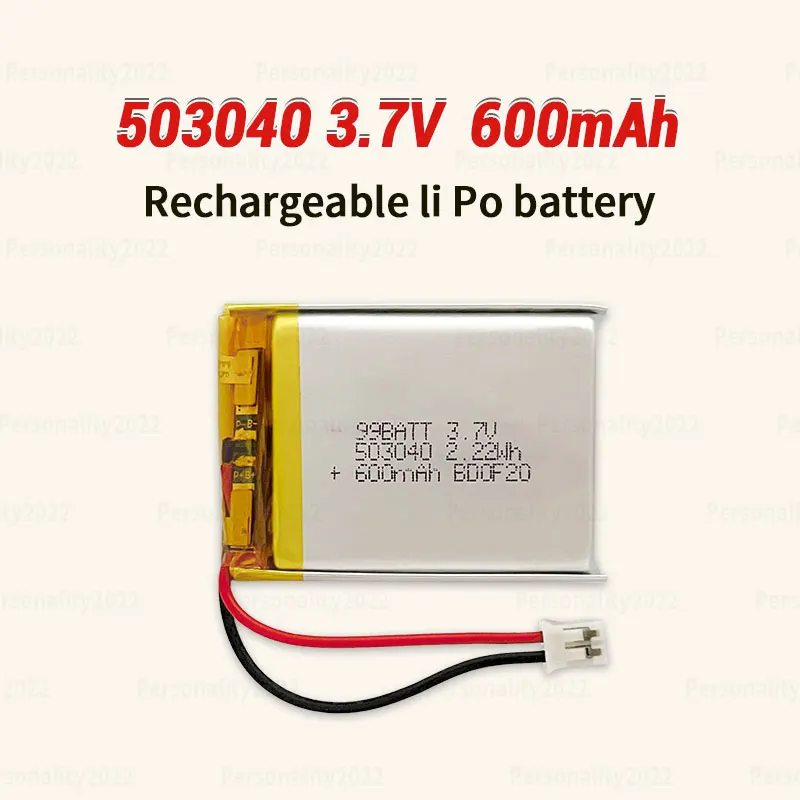 Baterías LIPO de 3,7 V, 600mAh, 503040, 053040, batería de polímero de litio para altavoz, Radio, VCR, luz LED, celdas recargables GPS