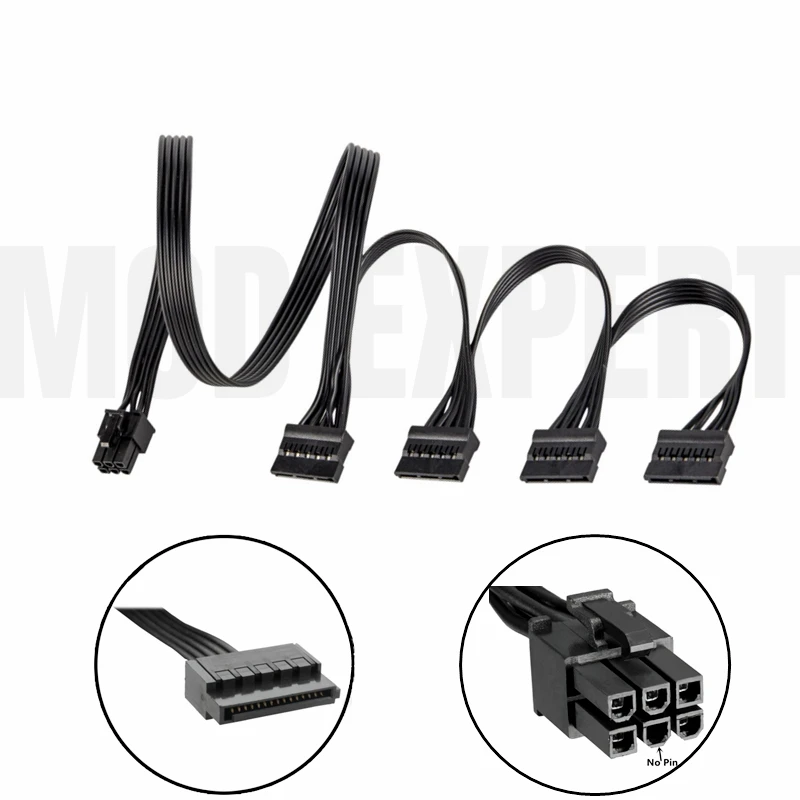 6 pines a 4x SATA macho recto, unidad de disco duro HDD SSD Cable de alimentación para unidad de alimentación Modular Corsair AX1600i Titanium tipo 4 - imagen 3